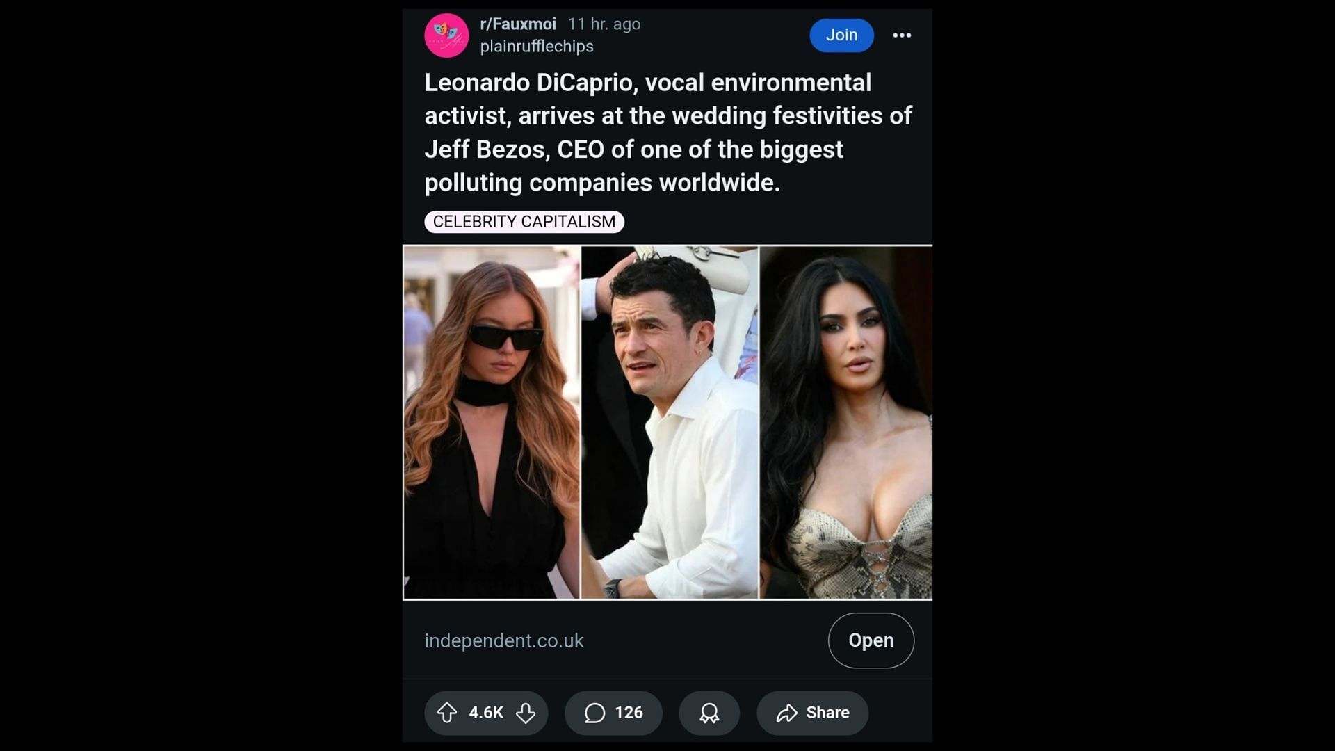 Internet slams celebrities for partaking in Jeff Bezos' wedding celebrations. (Image via Reddit/@Fauxmoi)